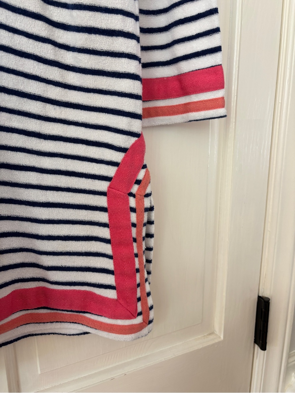 Cabana Life Navy & White Striped Terry Cloth Swim Coverup Coral Trim Size XL - Picture 4 of 11